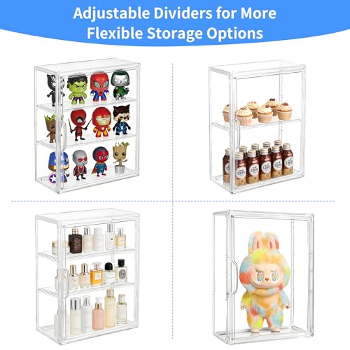 3-Tier Clear Acrylic Display Case for Figures, Wall-Mounted