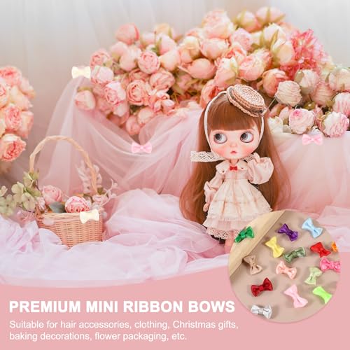 MECCANIXITY 100 Pcs Mini Ribbon Bow 0.8" Mini Fabric Satin Ribbon Flower Bows for Craft DIY Sewing Wedding Birthday Party, Fluorescent Green - color: Fluorescent Green