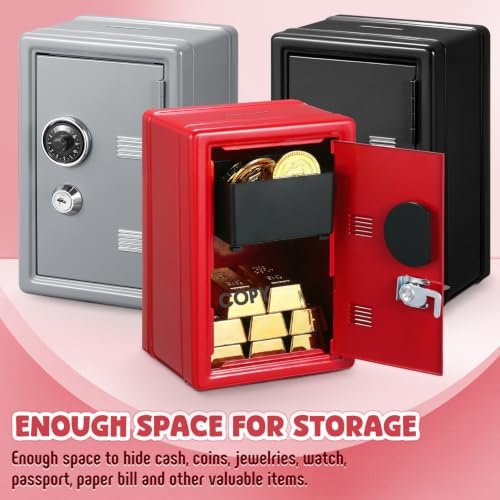 Zonon 3 Pcs Mini Safe for Kids Metal Money Bank, Black, Red, Silver - color: Black, Red, Silver