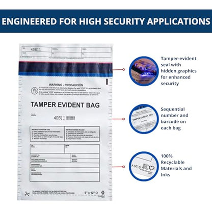 9”x12" Opaque Plastic Deposit Bags with Security Tape Tamper Evident - Secure Bank Deposits, Cash Handling, & Currency Transport | Self-Sealing Tape with Hidden Graphics | 100-Pack - color: Opaque, size: 9"x12"