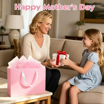 Epoesch 4 Pack Medium Pink Gift Bags with Handles and 12 Tissue Papers - color: Pink Gift Bags