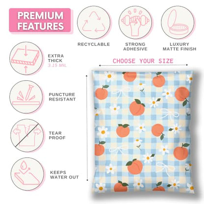 Picksie Mailers- 6x9 Designer Poly Mailers- Cute Shipping Bags - color: Peachy Picnic, size: 6x9