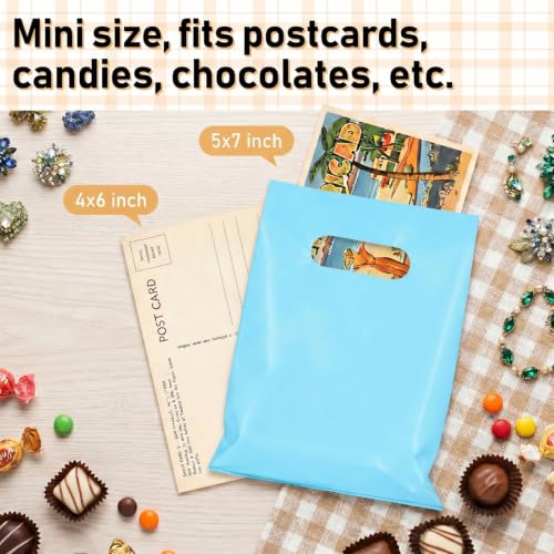 Maitys Turquoise 300 Pcs Small Plastic Bags with Handles 5x7 for Business - color: Turquoise