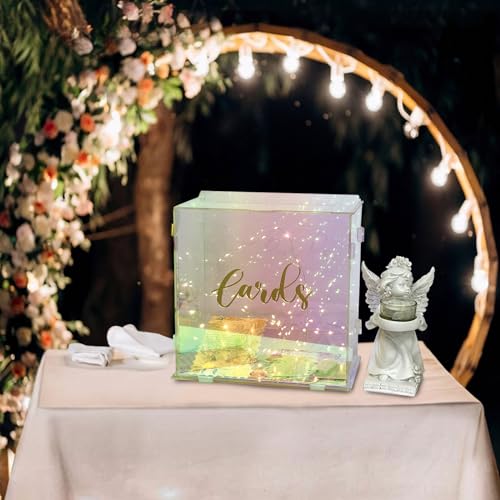 Acrylic Wedding Card Box with LED Lights, Colorful Gift Card Box for Party - color: Colorful