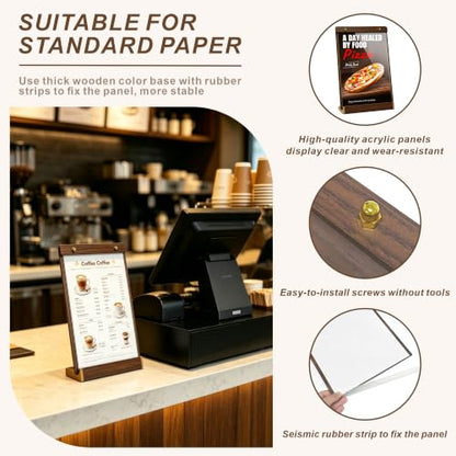 4 Pack 8.5×11 Vertical Tabletop Display Stand with Walnut Base