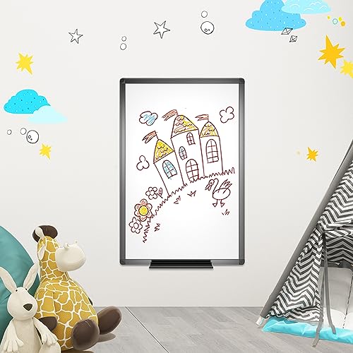 VIZ-PRO Magnetic Dry Erase Board, 24 x 18 Inches, Black Aluminium Frame - size: 24"W x 18"H