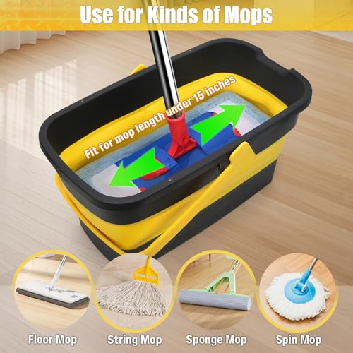 Collapsible Mop Bucket for Cleaning with Handle, Square Foldable Bucket - color: Grey Yellow