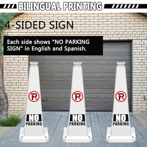 BESEA No Parking Cones 3 Pack, 28 Inch Heavy Duty Weighted Parking Cones - color: White, size: 28INCH With Caution Sign