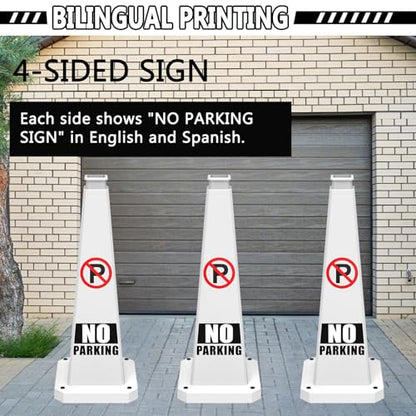 BESEA No Parking Cones 3 Pack, 28 Inch Heavy Duty Weighted Parking Cones - color: White, size: 28INCH With Caution Sign