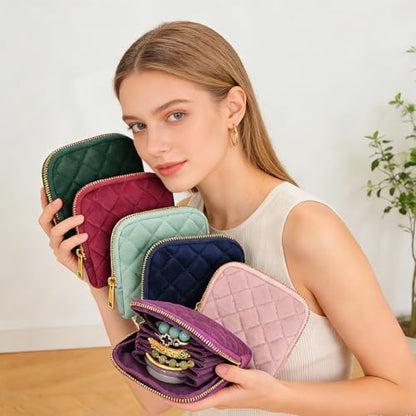 Small Travel Jewelry Bag Velvet Jewelry Case Pouch for Bracelet - color: V-Dark Purple