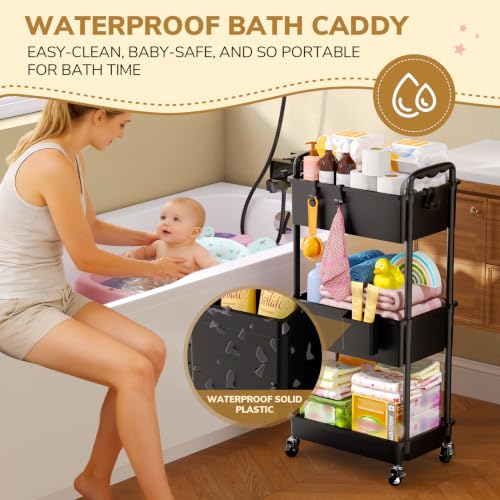 Goovilla Diaper Cart with Lockable Wheels and Easy Assembly, 3 Tier Black - color: Black
