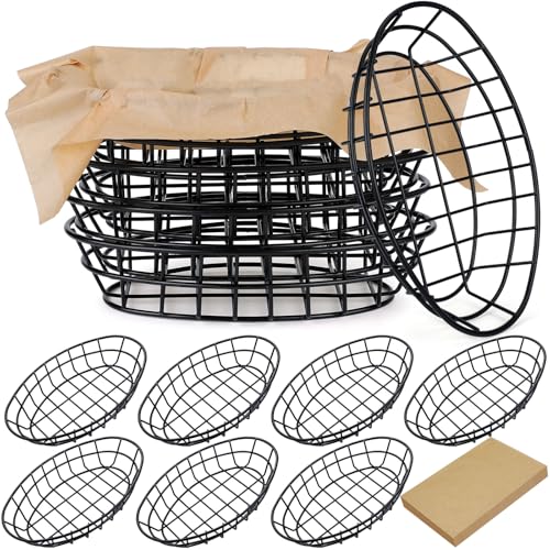 Hushee 12 Pcs Metal Bread Baskets for Serving, with 50 Sheet Wrapper Paper