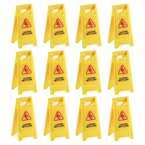 TIESOME 12Pcs Yellow Mini Caution Wet Floor Signs, Double Sided Safety Warning Sign Mini Traffic Sign for Indoor Outdoor Use