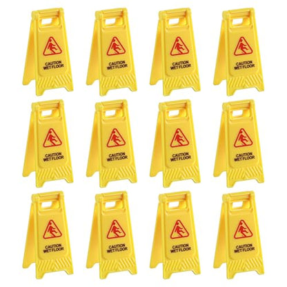 TIESOME 12Pcs Yellow Mini Caution Wet Floor Signs, Double Sided Safety Warning Sign Mini Traffic Sign for Indoor Outdoor Use
