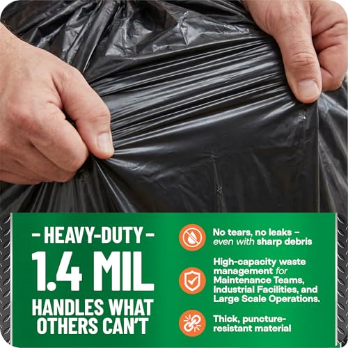 95-96 Gallon Heavy Duty Trash Bags – 1.4 Mil Extra Large 61" x 68" Garbage Bags for Rollaway Cans & Large Outdoor Trash Bins – Tear & Leak Resistant Commercial Liners – 40 Count Black, Made in USA