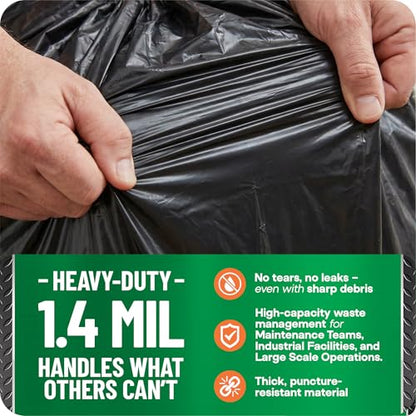 95-96 Gallon Heavy Duty Trash Bags – 1.4 Mil Extra Large 61" x 68" Garbage Bags for Rollaway Cans & Large Outdoor Trash Bins – Tear & Leak Resistant Commercial Liners – 40 Count Black, Made in USA