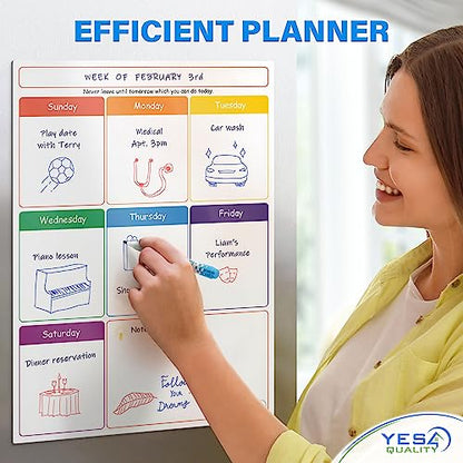 Magnetic Dry Erase Calendar 16x12 for Fridge with 3 Markers & Eraser - style: White Weekly Calendar