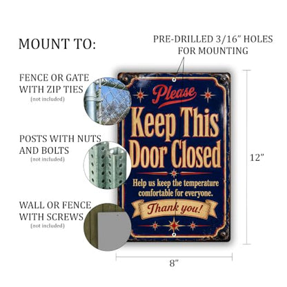 Keep This Door Closed Vintage Enamel Business Sign - style: Keep This Door Closed