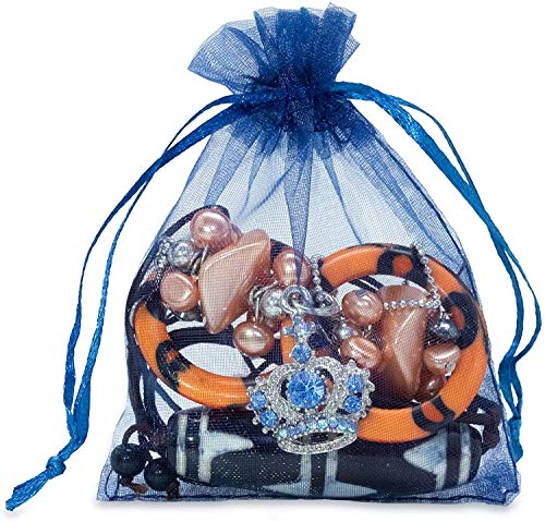 100 Pieces 5x7 inch Gift Wrap Bag Navy Blue Organza Sheer Fabric Drawstring - color: Navy Blue