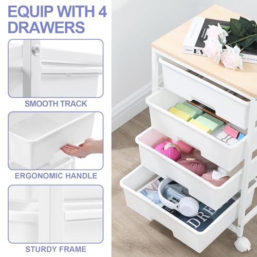 SYKIARIOL Rolling Cart with Drawers, 4-Drawer Utility Cart, Bright White - color: Bright White
