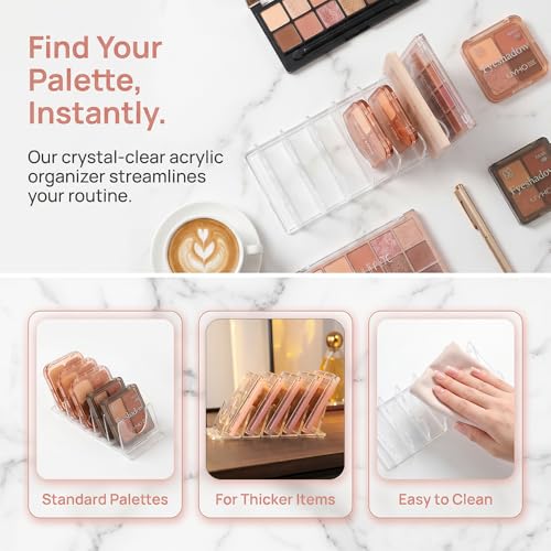 Acrylic Makeup Eyeshadow Palette,Organizer W/Removable Dividers 6 Space Vanity Desk Storage Fits All Palette Sizes - Clear