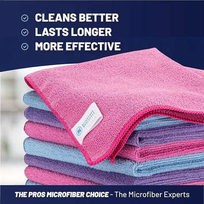 MW Pro Microfiber Cleaning Cloth |Pink, Purple, Blue (12 Pack) | Size 16" x 16" Multi Surface Microfiber Towels - color: Pink, Purple, Blue