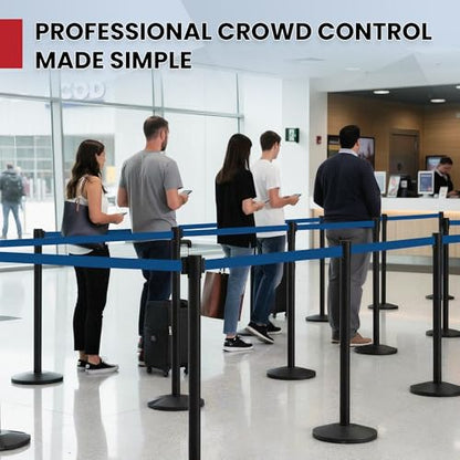 Crowd Control Warehouse 2-Pack Retractable Belt Stanchions, 11 Ft Dark Blue - color: Dark Blue Belt with Black Post