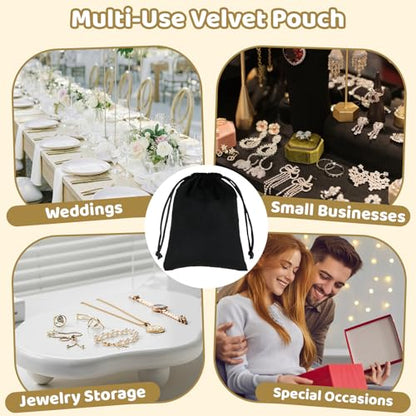 Tapleap 12Pcs Small Jewelry Bags, 3x4” Black Velvet Drawstring Coin Pouch - color: Black, size: 3x4in