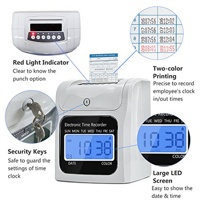 TooCust Employee Time Clocks for Small Business, Auto-Align Time Clock Punch Machine with 50-Piece Time Cards, Two Security Keys, and One Ink Ribbon Cartridge - style: TC50CARDS