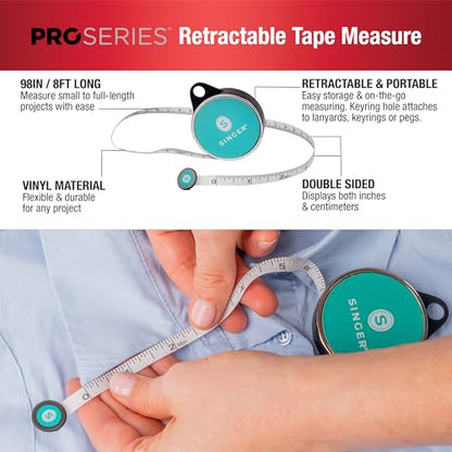 SINGER 50003 ProSeries Retractable Tape Measure, 98-Inch, Teal