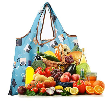 Reusable Grocery Bag, 2 Packs Large Washable - color: L-cattie