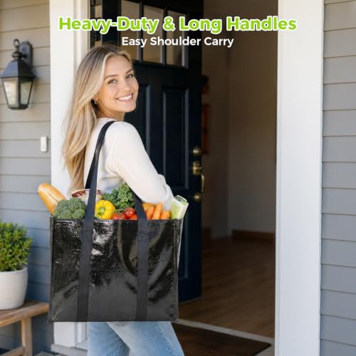 4 Pack Reusable Grocery Bags with Handles Waterproof Shopping Tote Bags - size: 33L