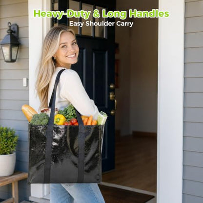 4 Pack Reusable Grocery Bags with Handles Waterproof Shopping Tote Bags - size: 33L