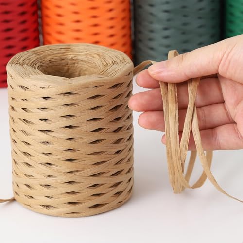 656 Ft Raffia Paper Ribbon for Gift Wrapping Ribbon, Twisted Raffia Natural Raffia String Bulk Packing - for Crafts Weaving 1/4 Inch Width (Pink) - color: Pink