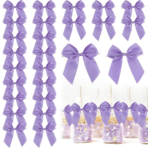 4.5 Inch Twist Tie Small Purple Satin Gift Wrap Bows 24 Counts - color: Light Purple