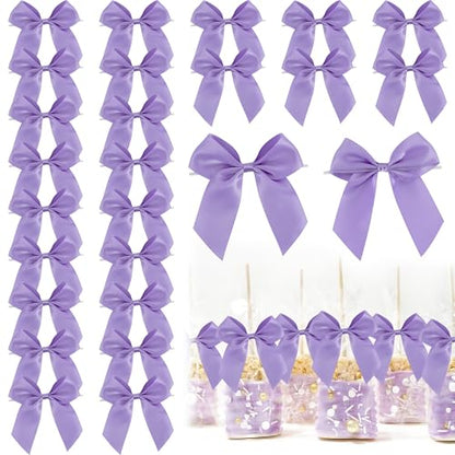 4.5 Inch Twist Tie Small Purple Satin Gift Wrap Bows 24 Counts - color: Light Purple