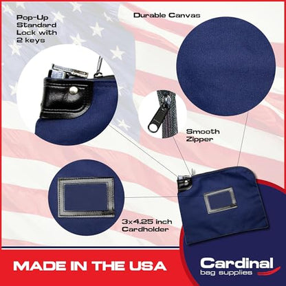 Locking Canvas Cash Bag, Navy Blue, 9 x 12 Inch - color: Navy Blue