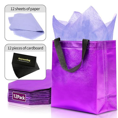 KeerxunBag Purple Gift Bags - 12pk - Reusable - With Inner Liner Paper - color: Purple