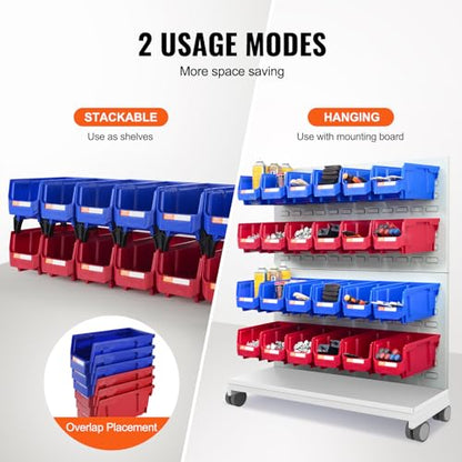 VEVOR Plastic Storage Bins 12 Pack (11 x 5 x 5-Inch), Hanging Stackable Storage Organizer Bins, Heavy Duty Stacking Containers for Closet, Garage, Office, Home, Pantry or Small Parts Organization - style: Red&Blue-12PC-5L