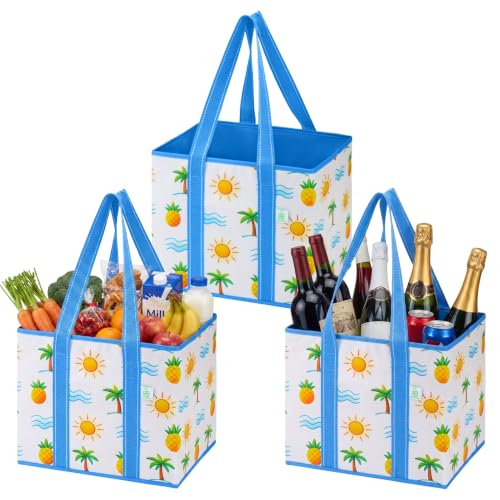 VENO 3 Pack Reusable Grocery Shopping Bags Utility Tote w/Sturdy Handles - color: Tropical Island, size: 3 Pack - 6 Gallon