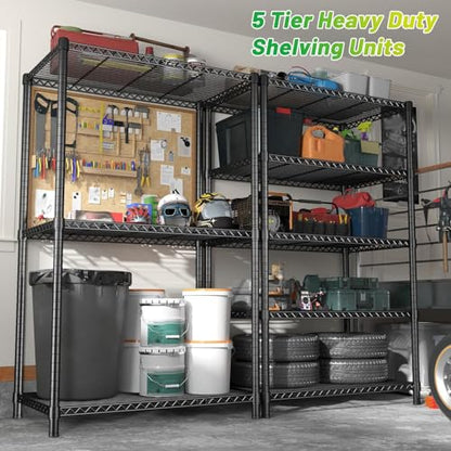 REIBII 72''H Metal Shelving 5-Tier Storage Shelves,1100lbs, Kitchen Pantry (Pack of 2) - color: Black, size: 72"H x 36"W x 14"D 5 Tier (Pack of 2)