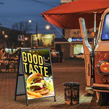 Relx 24x36 Inch Double-Sided A-Frame Sign, Heavy-Duty Folding Sandwich Boards, Metal Slide-In Sidewalk Signs for Outdoor Advertising Posters Frame Only (2 Boards Not Included)