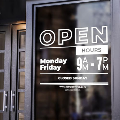 Get Noticed with Custom Business Hours Decals - Personalized Vinyl Door Signs - Storefront Window Decals - Professional Hours of Operation Stickers - color: DES-12