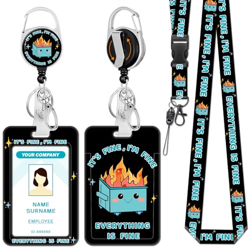 Hancynir Dumpster on Fire Lanyards for Id Badges with Retractable Reel Clip - color: Dumpster on Fire Blue
