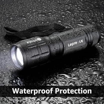 Lepro LED White Light Flashlight, High Lumens Waterproof Adjustable Focus - color: Black