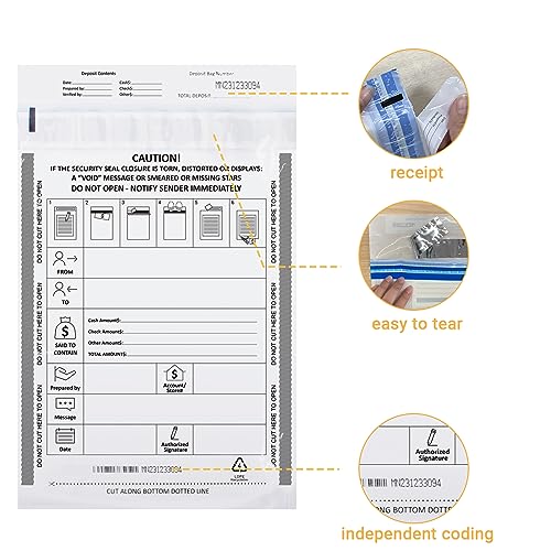 100 Pack 9" x 12" Deposit Bags Tamper-Evident Bags - size: (5) 9 x 12 Inch Tamper-Evident(100pack)