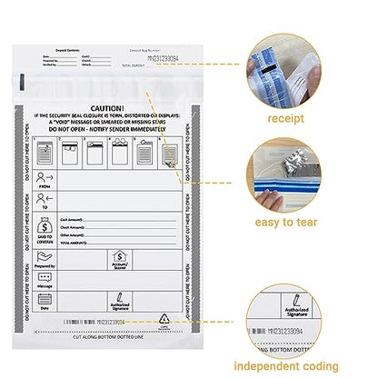 100 Pack 9" x 12" Deposit Bags Tamper-Evident Bags - size: (5) 9 x 12 Inch Tamper-Evident(100pack)