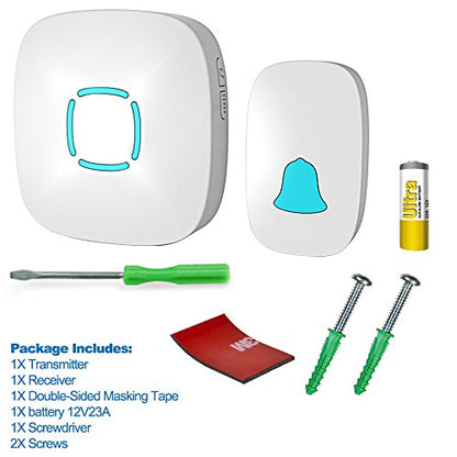 Wireless Doorbell, Waterproof Chime Kit with 36 Chimes, LED Flash, 1000ft