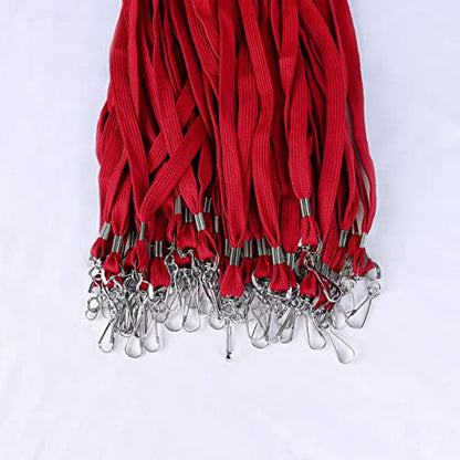 HOSL 100 Pack Badge Lanyards Office Lanyard ID Card Lanyards Business Card Lanyards Students Lanyards Employee Lanyards Round 36" With Swivel Hook (Wide Red) - color: Wide Red