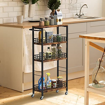 NOVIMANGO Slim Storage Cart Narrow Laundry Cart 4 Tier, Black - color: Brown